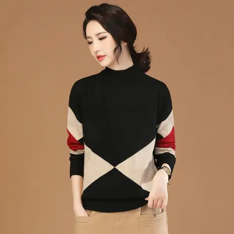 韩潮袭人高级感撞色半高领毛衣女秋冬2023新款宽松套头长袖针织衫图片