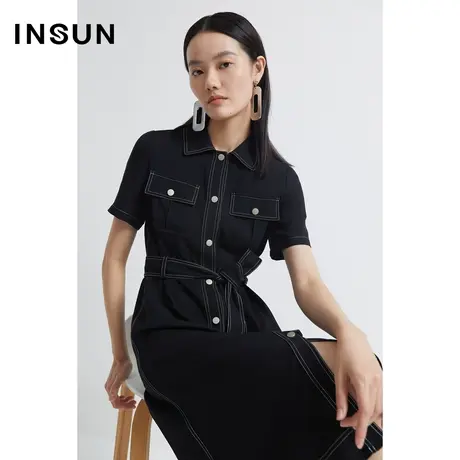 INSUN恩裳夏季腰带工装醋酸牛仔连衣裙图片