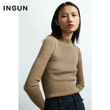 INSUN恩裳秋季圆领弹力柔软长袖毛针织衫图片