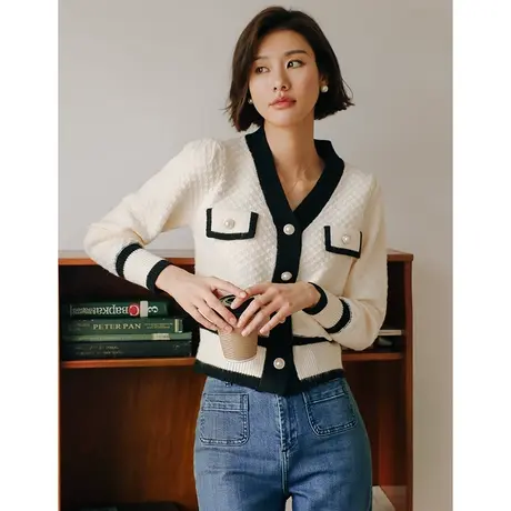 弥古法式小香风针织开衫外套女春秋外搭小个子高级感秋装短款上衣商品大图