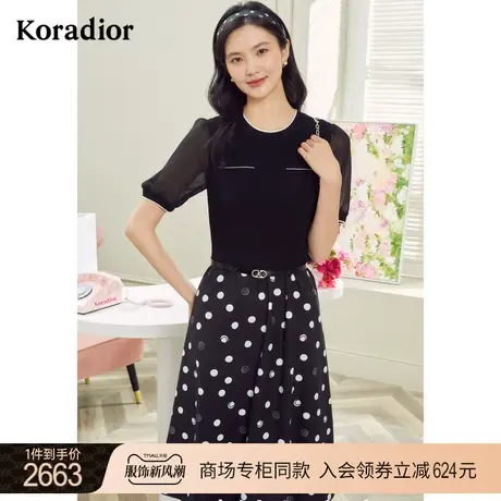 珂莱蒂尔商场同款短袖连衣裙公主裙女气质波点裙图片