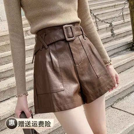 百搭高腰秋冬款a字版皮裤2022新款爆款裤子女小个子纯皮短裤外穿图片