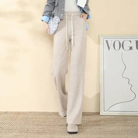 秋冬款羊毛呢阔腿裤女2023新款高腰显瘦垂感长裤子通勤百搭休闲裤商品大图