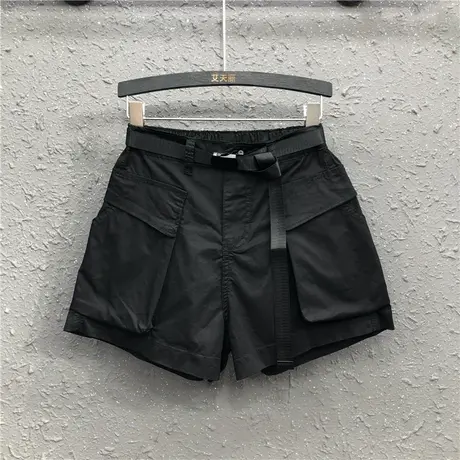 欧货黑色休闲短裤工装裤女春新款百搭个性大口袋宽松显瘦阔腿热裤商品大图