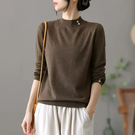 dza 文艺复古半高领针织上衣女士毛衣打底衫春季新款百搭休闲女装图片