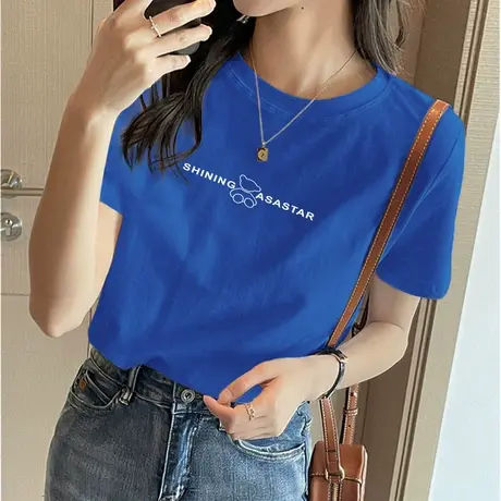 时尚潮牌纯棉t恤短袖女上衣2023夏季新款圆领半袖宽松体恤打底衫商品大图