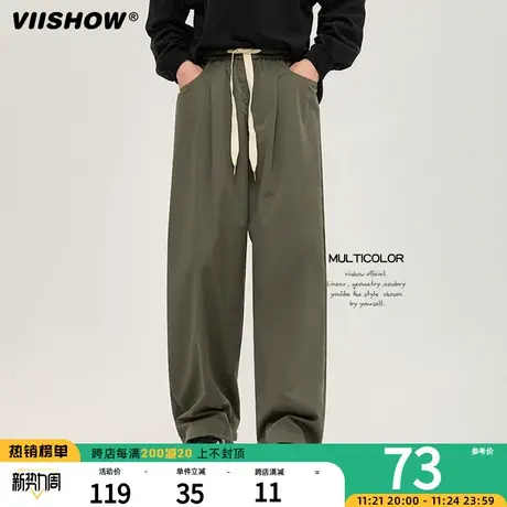 VIISHOW日系工装裤男款薄款百搭复古高街宽松休闲阔腿直筒长裤子商品大图