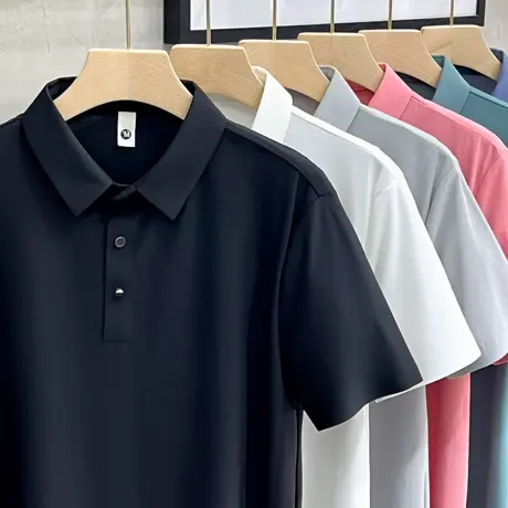 冰丝无缝高端polo衫男短袖t恤夏季2023新款翻领商务纯色保罗衫薄商品大图