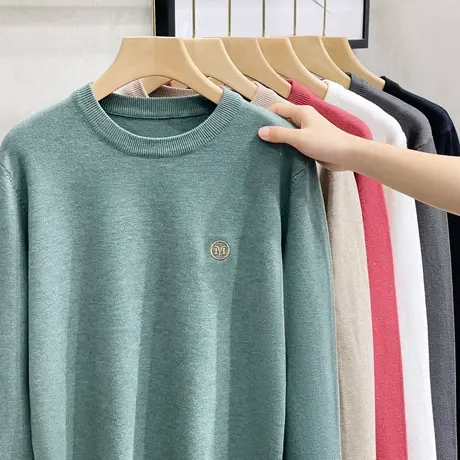 毛衣男圆领宽松2023秋冬新款潮流刺绣休闲套头男士针织打底衫保暖商品大图