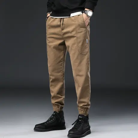 春秋款卡其色驼色男士休闲长裤宽松束脚工装裤子潮牌美式复古哈伦商品大图