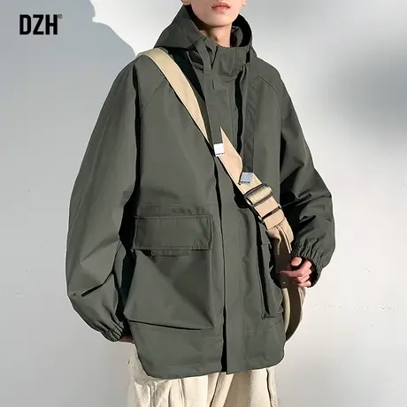 男士墨绿色工装外套男潮牌春秋日系连帽冲锋衣2023年新款休闲夹克商品大图