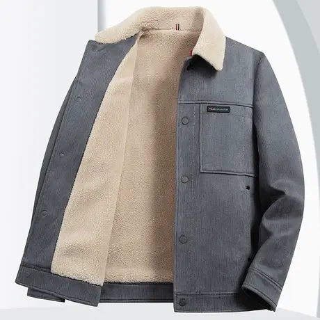 秋冬季加绒保暖夹克男士2023新款复古潮流休闲工装仿鹿皮绒短外套图片