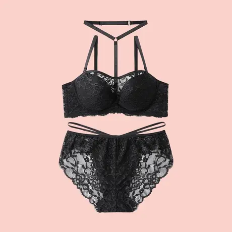 爱美菲露内衣内裤套装女薄款蕾丝无肩带聚拢防滑小胸女士抹胸内衣商品大图