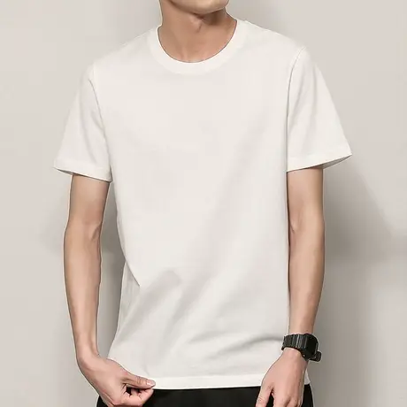 白色t恤男短袖体桖纯白男生衣服纯棉冰丝体恤男士修身简约莫代尔商品大图