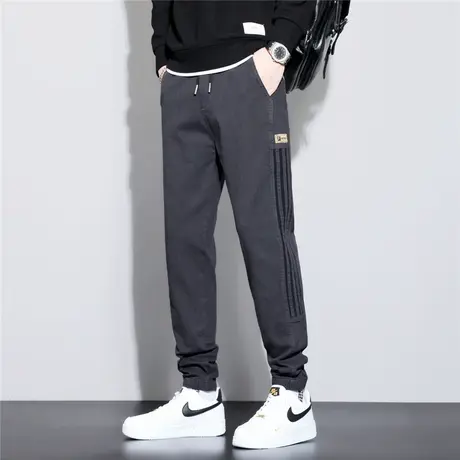 2023新款秋冬季加绒牛仔裤男士加厚青少年高中学生宽松束脚休闲裤商品大图