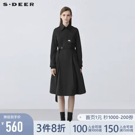 sdeer圣迪奥翻领胸针收腰抽褶长款风衣外套女S21361804🐝商品大图