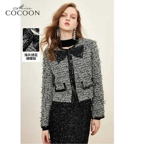 missCOCOON法式复古小香风短外套女2023秋季新款亮片蝴蝶结上衣冬商品大图
