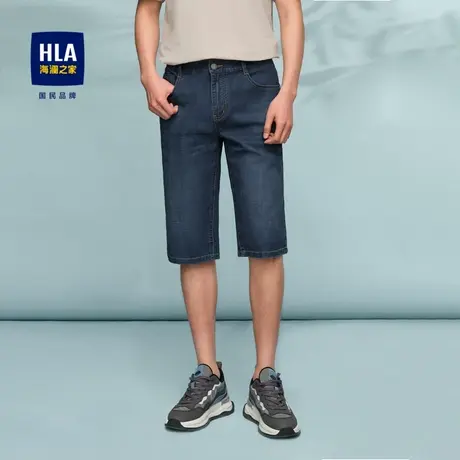 HLA/海澜之家循迹山不在高系列牛仔中裤24春夏新中腰手擦短裤子男商品大图