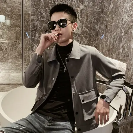 痞帅夹克潮男ins潮牌休闲百搭秋季外套韩版潮流长袖秋装工装上衣图片