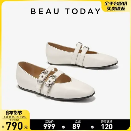 BeauToday法式玛丽珍鞋浅口平底单鞋女新款夏季BT真皮复古小皮鞋图片