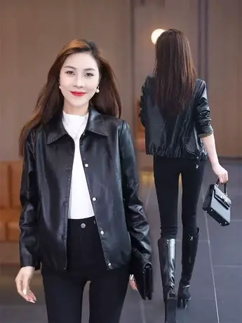 今年流行皮衣高级感小个子小款外套女短款洋气减龄春秋新款皮夹克图片