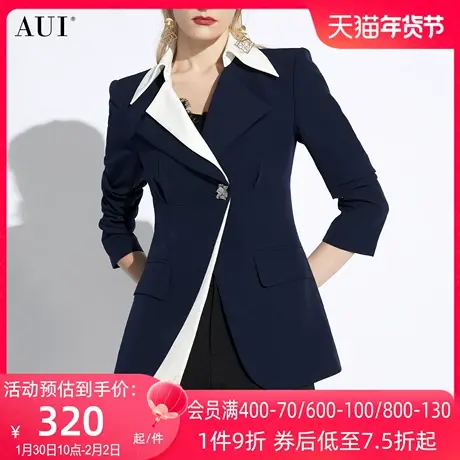 AUI拼色设计感高级修身西装外套女2024春秋新款小众收腰垫肩西服图片