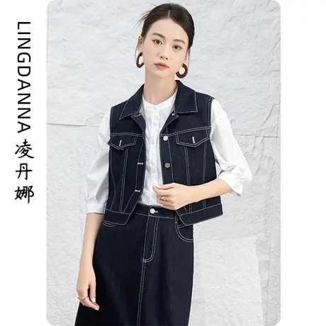 天丝棉无袖短款牛仔马甲女2024新款女装背心马夹复古外套坎肩上衣图片