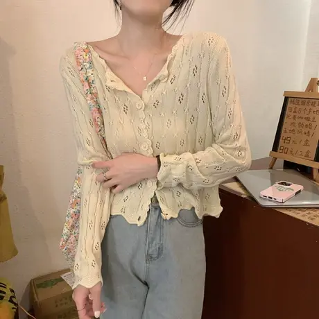 镂空防晒针织衫女2023年新款春夏季薄款宽松外搭罩衫上衣开衫外套图片
