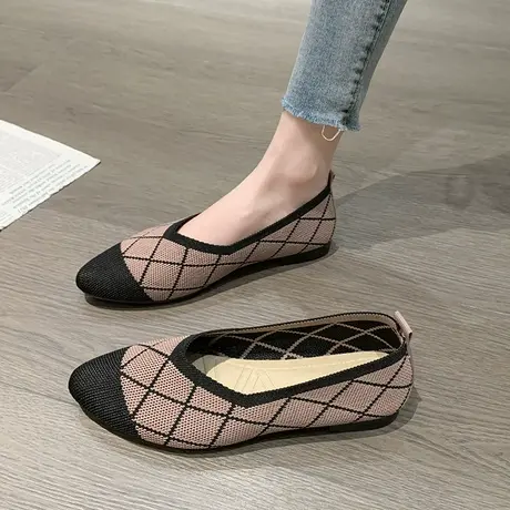 飞织王妃鞋女春夏浅口单鞋针织透气孕妇平底豆豆鞋软底一脚蹬瓢鞋商品大图