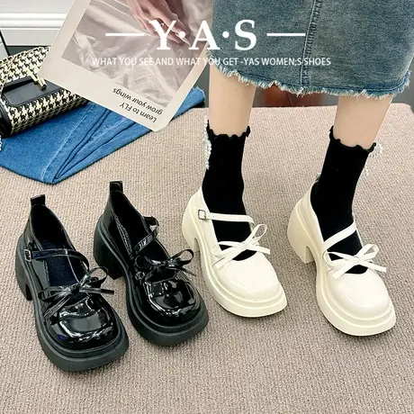 2024新款圆头单鞋女百搭学院英伦风厚底蝴蝶结玛丽珍鞋粗跟小皮鞋商品大图