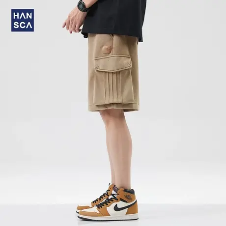 hansca工装休闲短裤男美式复古夏季潮牌大码直筒抽绳运动五分裤子商品大图