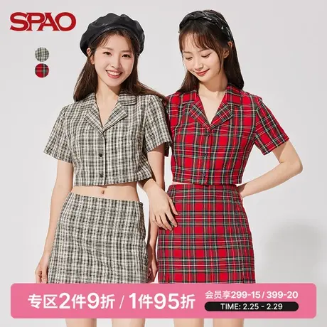 SPAO女士衬衫夏季新款时尚格子短款短袖衬衫SPYAC25S20图片