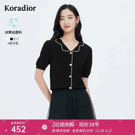 珂莱蒂尔新款冰丝针织女高级感短袖T恤针织上衣女2023年秋季新款图片