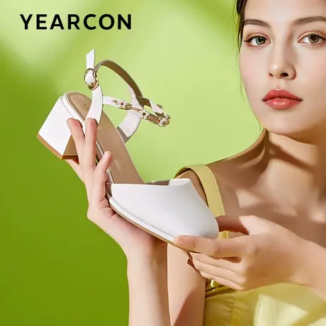 意尔康凉鞋女2024夏新款法式包头玛丽珍鞋方头时尚高跟中空单鞋女图片