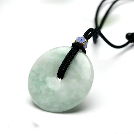 天然A货翡翠平安扣挂件大件吊坠飘绿糯种翡翠毛衣链附证书送妈妈图片