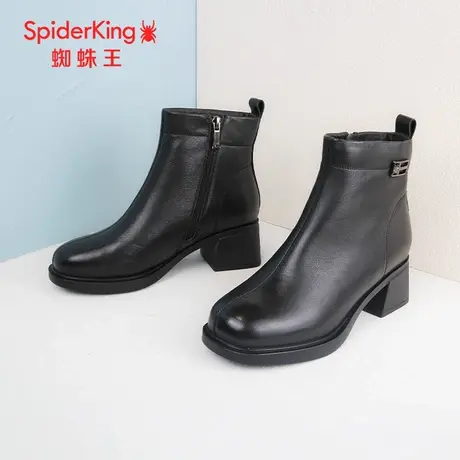 SPIDER KING/蜘蛛王时装靴2023冬商场新款真皮女中筒薄绒休闲粗跟图片