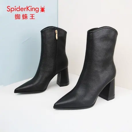 SPIDER KING/蜘蛛王时装靴2023冬商场新款女中筒薄绒粗跟尖头潮流商品大图