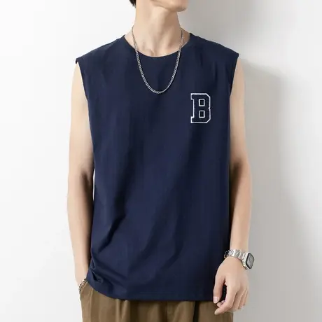 2023新款纯棉背心男士夏季外穿健身运动坎肩篮球跨栏宽肩无袖t恤商品大图