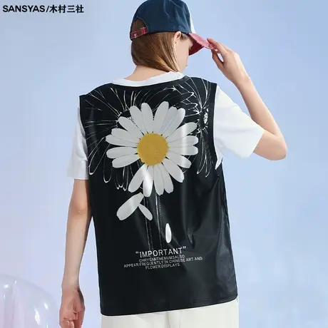 木村三社小众无袖背心雏菊印花吸汗速干衣男宽松大码运动透风图片