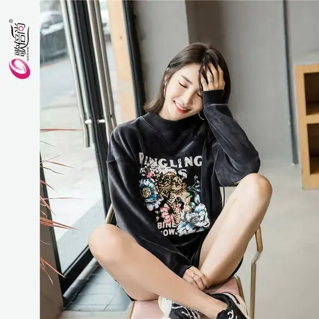 双面金丝绒卫衣女2023秋冬新款加绒加厚宽松半高领水貂绒套头上衣图片