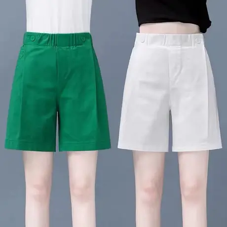 弹力棉五分裤女短裤2022夏季新高腰宽松直筒显瘦休闲A字阔腿裤子图片