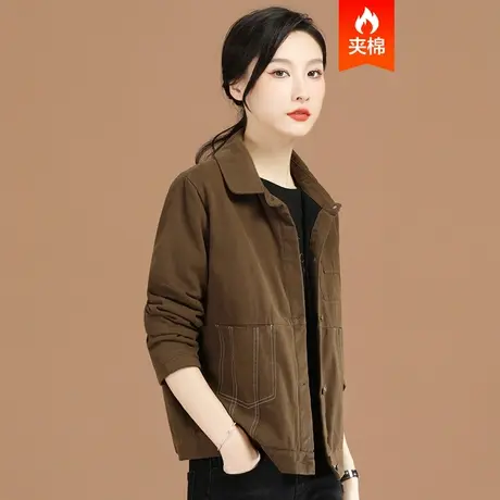 韩潮袭人POLO领夹棉加厚短外套女2023年冬季新款宽松休闲工装外套图片