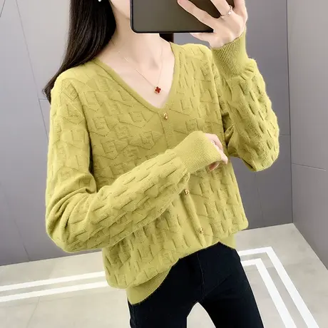 秋装女2023年新款韩版宽松外穿V领套头毛衣内搭长袖针织打底衫女商品大图