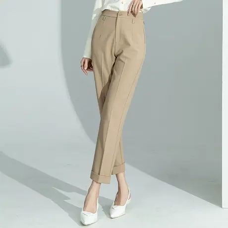 高腰直筒西装裤女小个子九分哈伦裤2023新款休闲卡其色裤子烟管裤商品大图