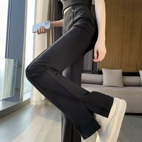 开叉微喇裤子女黑色2023年春季新款高腰修身显瘦复古喇叭阔腿裤潮图片