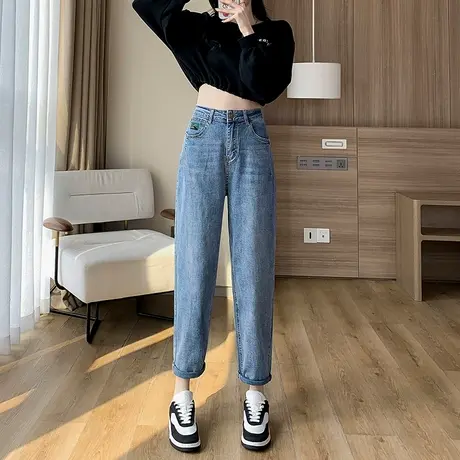 牛仔裤女春秋2023年新款小个子九分直筒显瘦高腰百搭哈伦老爹裤子商品大图