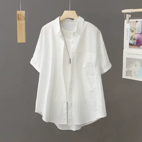 外搭白色纯棉轻薄衬衫外套女式短袖夏季2023新款透气纯棉上衣开衫图片