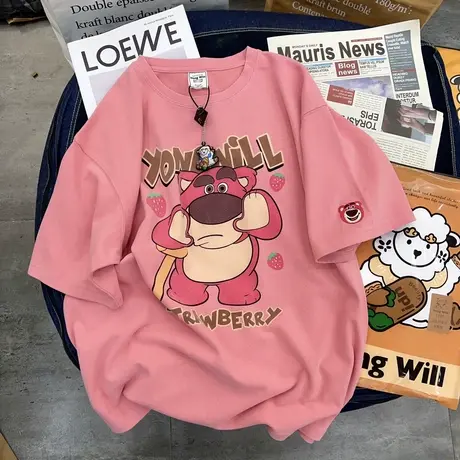 新年没烦恼2023春秋夏新款韩版卡通刺绣加厚磨毛短袖T恤打底衫女商品大图