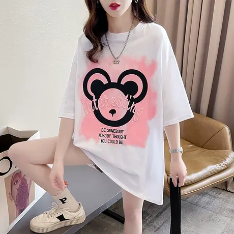 小众设计感短袖t恤女夏装韩版宽松大码中长款百搭下衣失踪上衣服图片