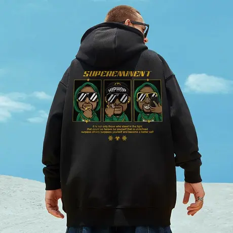 2023秋冬季新款加绒卫衣男潮ins连帽潮牌宽松加肥加大码潮流外套图片